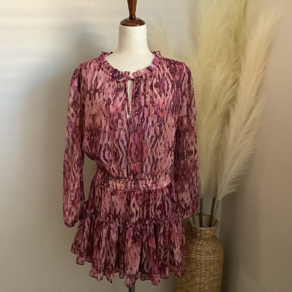 Sincerely Ours Freya Colorful Full Skirt Mini Dress With Long Sleeves Size S